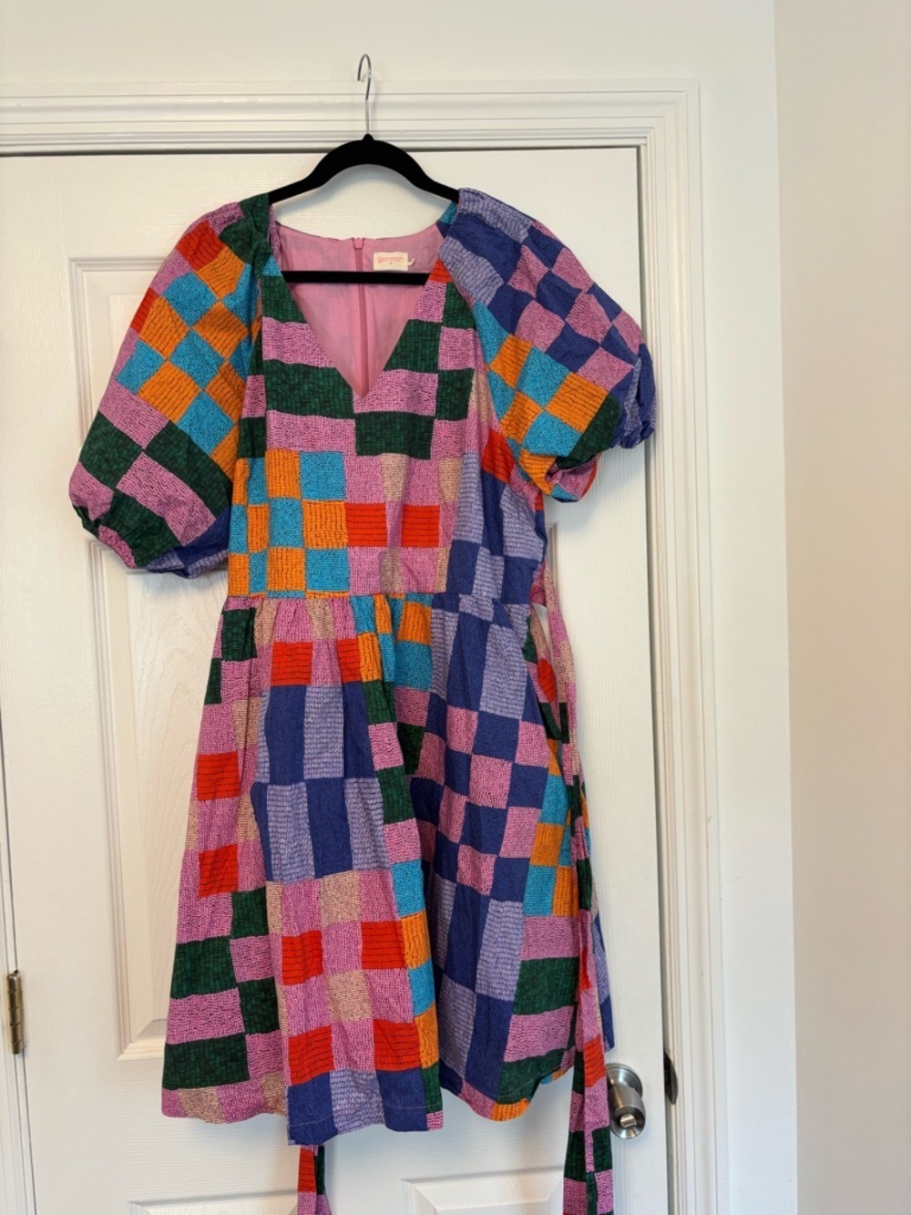 Gorman Patchwork Geometric Organic Cotton Mini Dress Size 18 Puff Sleeve Dress - Picture 12 of 13